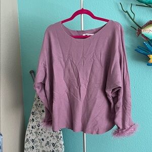 Chic Lavender Women's Sweater with Feather Accents